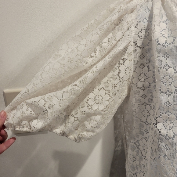 Pitchfork Brand Size XL White Lace Cottagecore Cardigan Small Flaw - Picture 2 of 6